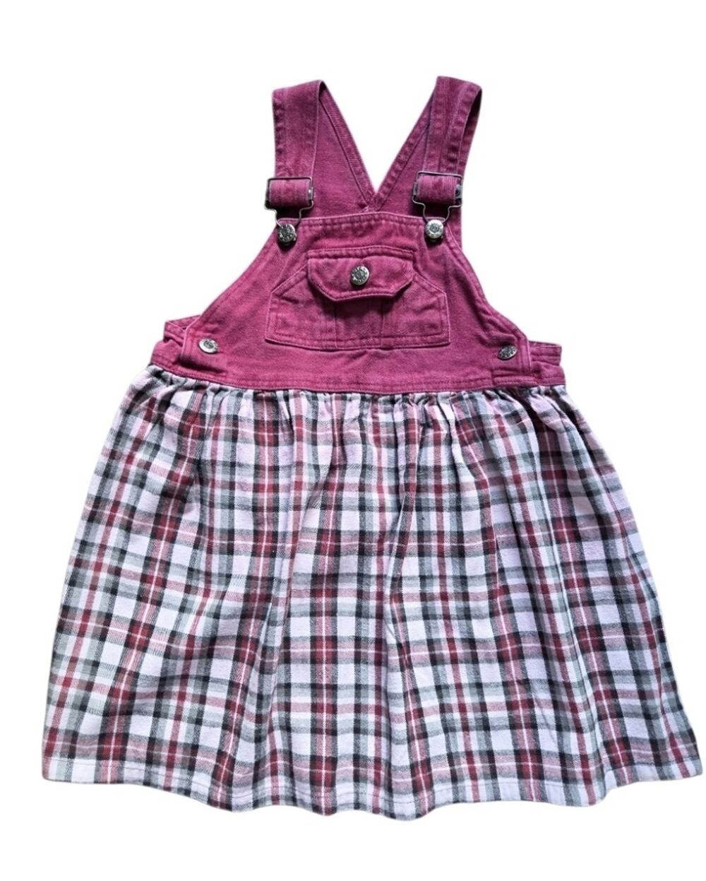 VTG 90s Star Ride Girls Plaid Pinafore Jumper Dress Cotton Overall Sz 5/6